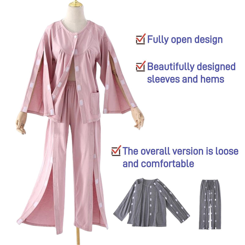 [Australia - AusPower] - Long-Sleeved Pajamas,Tear Away Bedridden Clothes,Suitable for Postoperative Care,Pink XX-Large Pink 