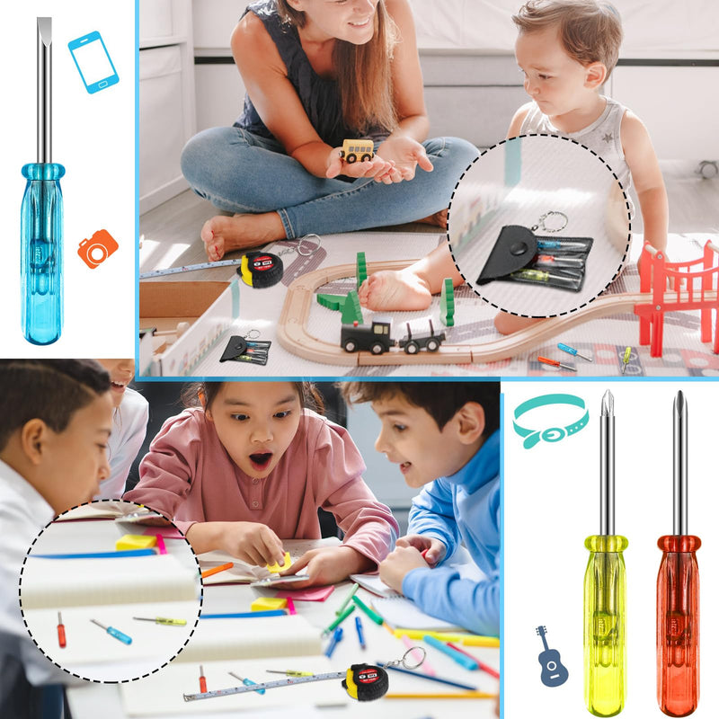 Jutom 24 Pcs Mini Screwdriver Set Mini Tape Measure Keychains Bulk Mini Tool Set Adult Tool Party Prize for Men Father's Gifts