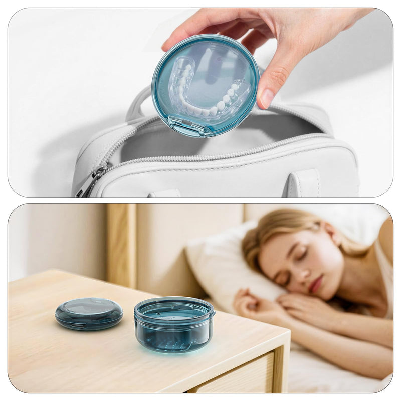 Joinice 2-in-1 Retainer Box and Soaking Box, Portable, Storage and Soaking Made of PC Material, Suitable for Retainers, Braces, Dental Splints and Prostheses, for Storage and Cleaning (Blue) Blue