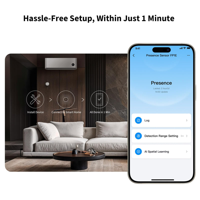 Aqara Zigbee Presence Sensor FP1E, mmWave Radar Wired Motion Sensor, AI Spatial Learning, Supports HomeKit, Alexa, Google Home, Matter Over Bridge, Requires Aqara Zigbee 3.0 Hub