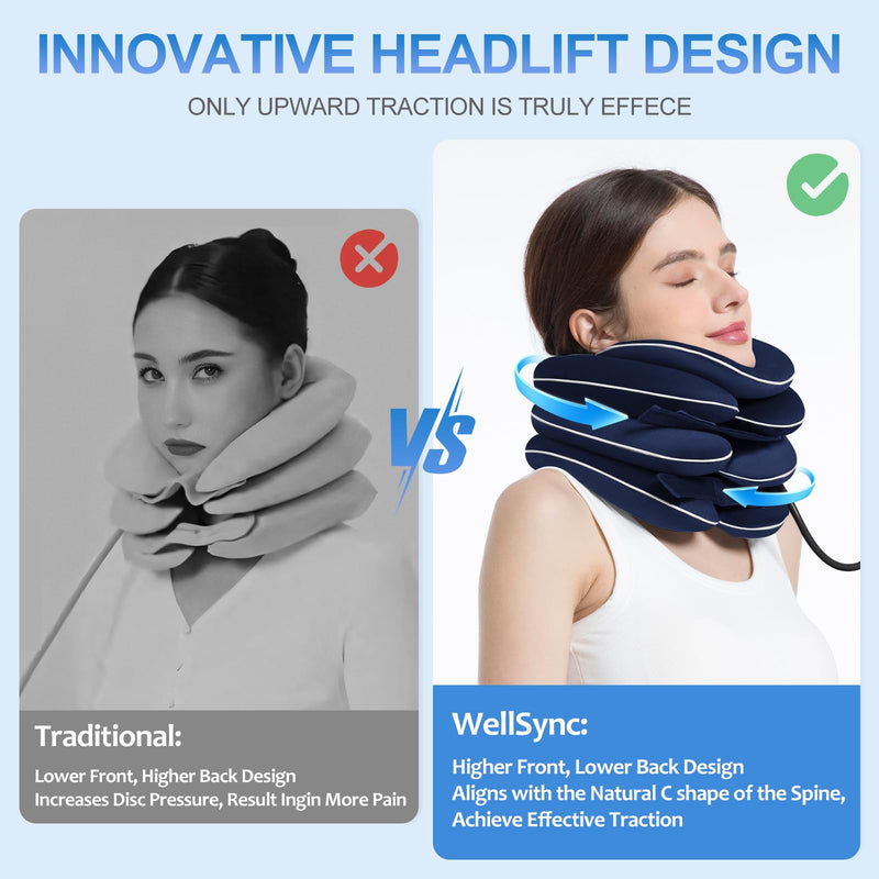 [Australia - AusPower] - Inflatable & Adjustable Neck Traction Device with Neck Brace,Portable Cervical Traction Device for Instant Neck Pain Relief,Perfect for Home,Office,and Travel(Dark Blue) Dark Blue 