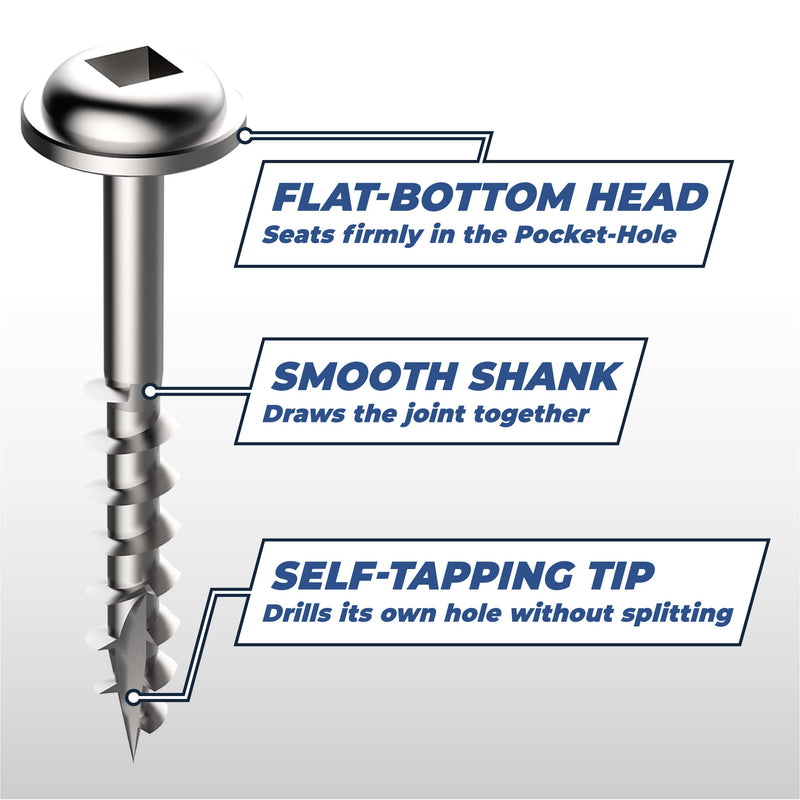 [Australia - AusPower] - Kreg SML-C125-250 Zinc Pocket Screw - 1 1/4 Inch #8 Coarse Thread - Maxi-Loc Head - 250 Count 