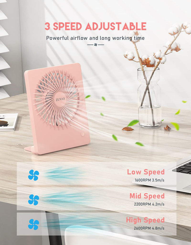 [Australia - AusPower] - Zuvas Desk Fan Battery Operated Fan Rechargeable 180°Tilt Folding Personal Fan Ultra Quiet Small Portable Fan 3 Speed Adjustable Strong Wind USB Fan For Office Bedroom Home Desktop Camping Peach 