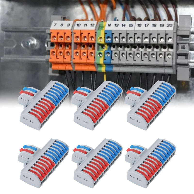 [Australia - AusPower] - 6Pcs 2 in 12 Out Compact Wire Connector Electrical Lever Wire Connectors Splicing Wires Connectors Rail and Screw Mounting 