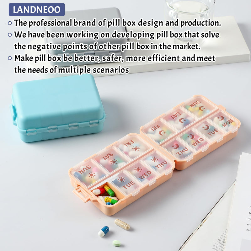 [Australia - AusPower] - NEW Foldable & Double Protection Portable Weekly Pill Organizer 2 Times A Day with Etched Labels, AM PM 7 Day Week Medicine Box, Daily Travel Pill Case Holder Dispenser for Vitamin, Supplement - Khaki 