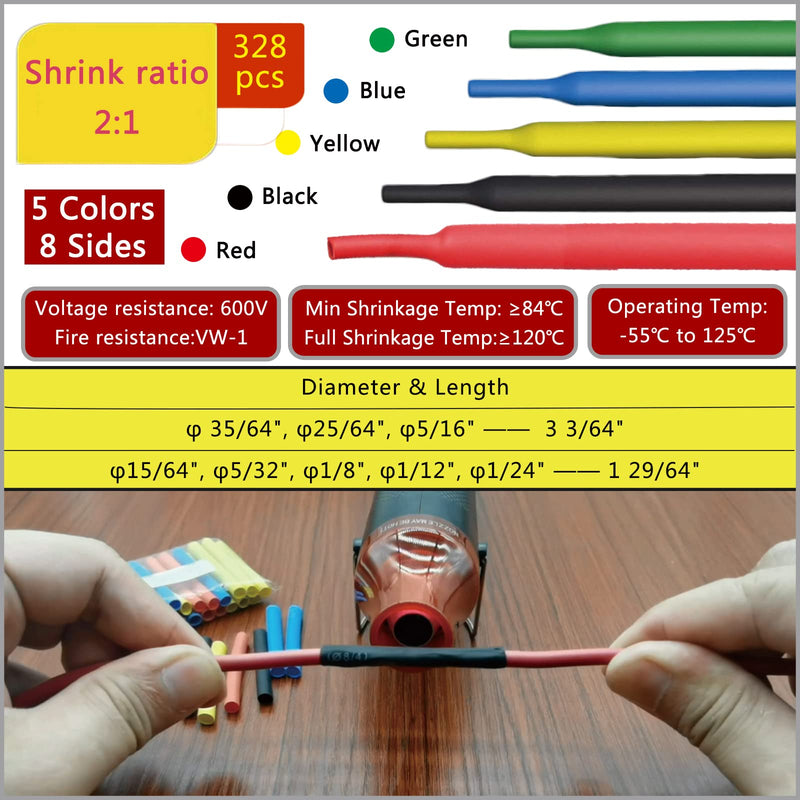 [Australia - AusPower] - Heat Shrink Tubing Kit + Mini Heat Gun for Shrink Tubing - 328pcs 2:1 Wire Shrink Wrap Tubing + 300W Heat Shrink Gun with Storage Box - for Shrink Wraping,Wire and Cable Repair,Insulation Protector Shrink Ratio 2:1 1 