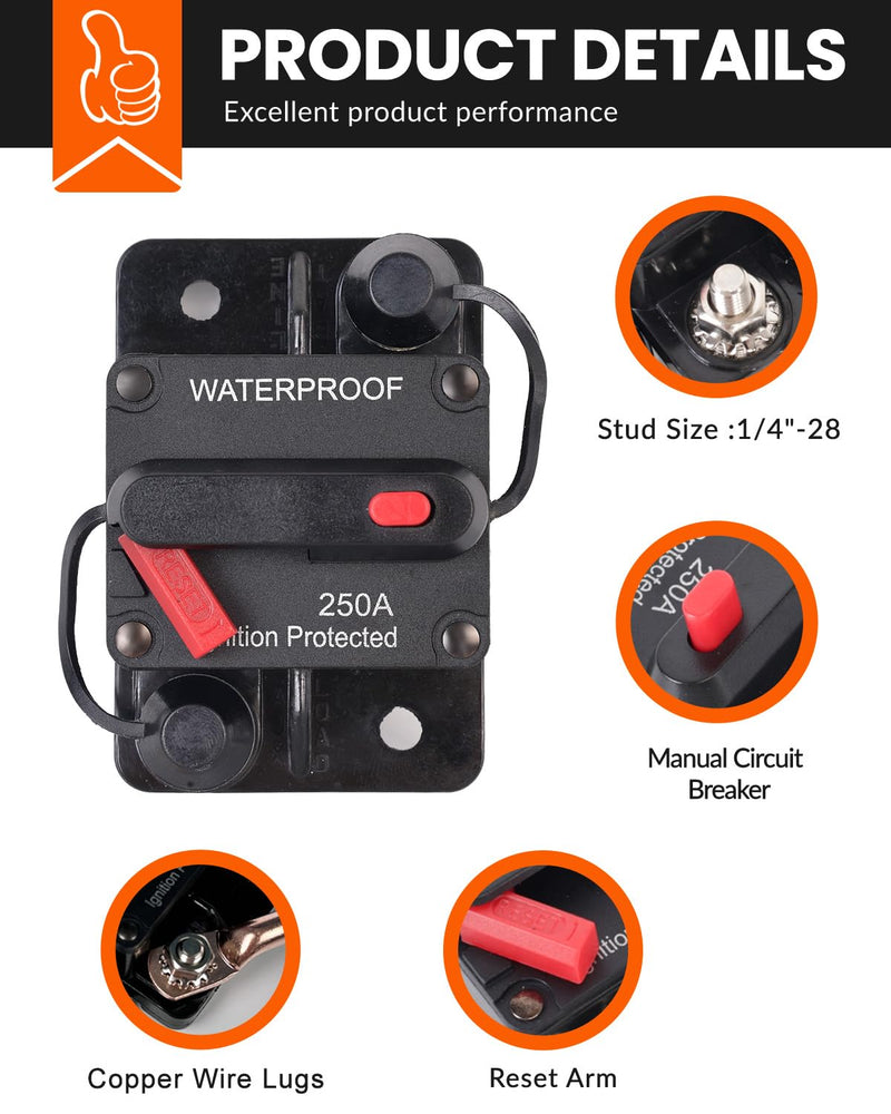[Australia - AusPower] - 150 Amp Circuit Breaker for Boat Trolling Motor Marine ATV Trailer Vehicles Stereo Audio Electronic Battery Solar System Inline Fuse with Manual Reset Switch Waterproof DC 12V-48V (150A) 150A 