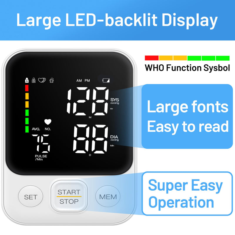 [Australia - AusPower] - Blood Pressure Monitor Upper Arm Machine Sphygmomanometer Accurate Adjustable Manual BP Cuff Kit Led Backlit Display 2 Users 240 Sets Memory Includes Storage Bag White 