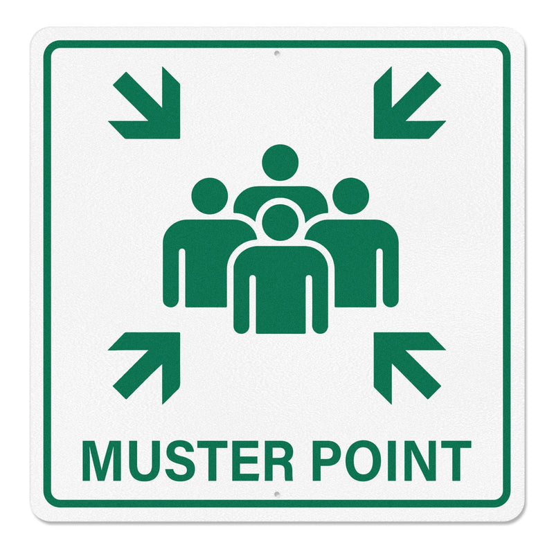 Muster Point Sign with Pre-Drilled Holes 18 × 18 Inches Heavy-Duty Aluminum Reflective Waterproof Signage for Warehouse School Hospital