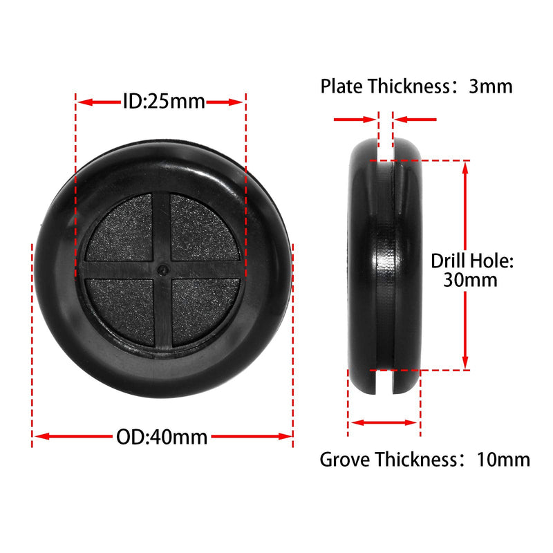 Flyshop 4-Pack Round Double-Sided Black 30 mm 1-3/16" Rubber Grommet, 25 mm 1" ID, Hole Grommet Synthetic Rubber Grommets Wire Protection 1-3/16" (30mm) Drill Hole