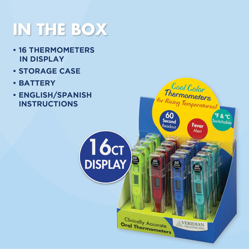 [Australia - AusPower] - Veridian Handheld Fahrenheit/Celsius Digital Thermometer Display Kit Digital Display 08-301VC, 16 Ct 