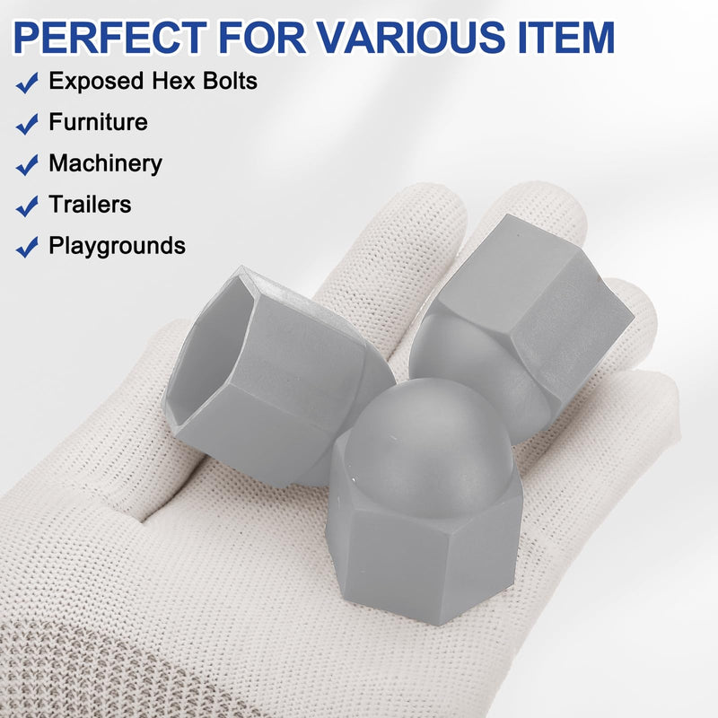 [Australia - AusPower] - PATIKIL 50 Pcs Hex Nut Cover, M20x30x37mm Nylon Screws Bolt Covers Caps Dome Acorn Hex Head Bolt Protection Cap for Screws Nut, Gray 