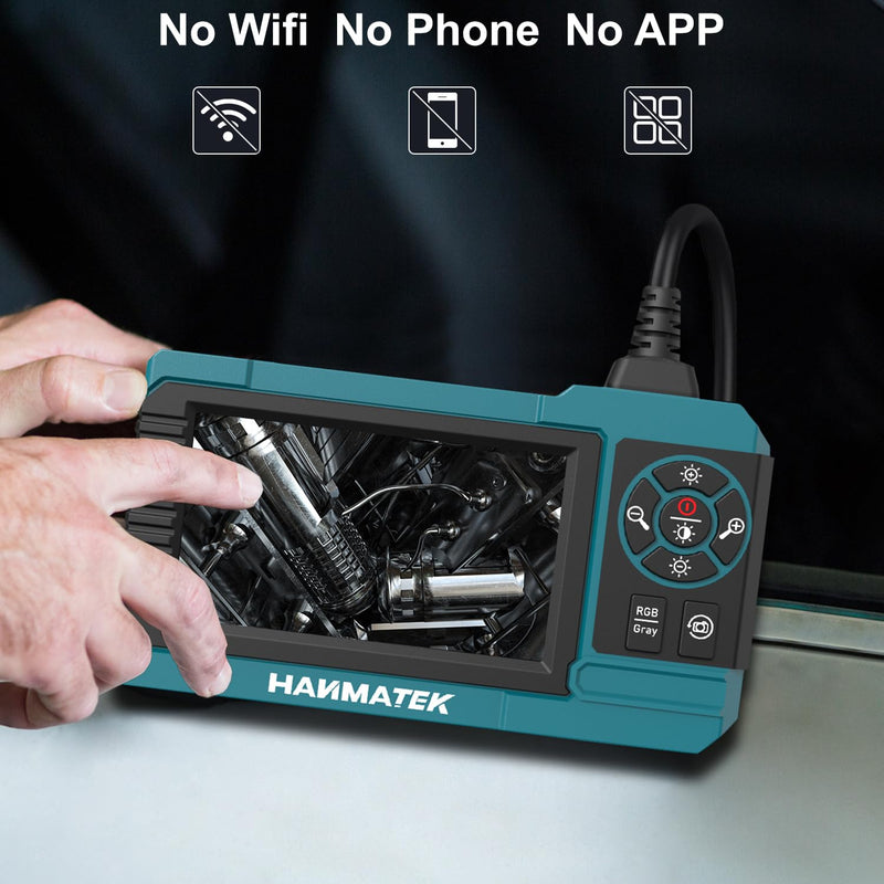 HANMATEK Industrial Endoscope, 4.3-Inch TFT Screen, 16.5ft Flexible Cable, IP67 Waterproof, 8mm Camera with Adjustable LED Lights, USB-C Charging, 4 Hours Battery Life, 180° Rotating Display IE01