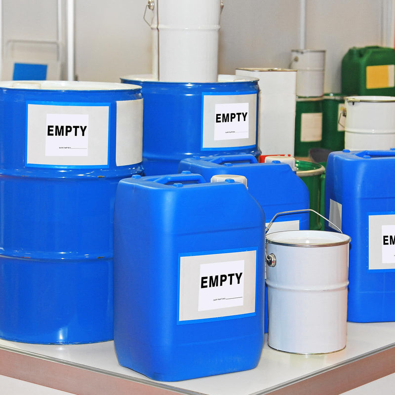 50 Pcs Empty Container Labels with Date - 6 x 6 Inch Vinyl Empty Drum Warning Stickers for Industrial Environments Basic Style White