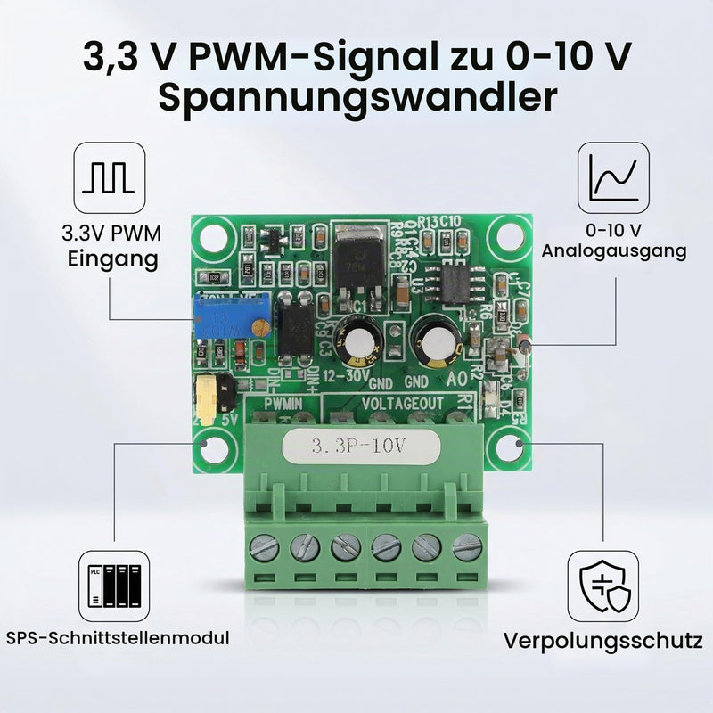 Fafeicy 3.3 V PWM to 0-10 VD/A Converter Module for Industrial PLC Control - Digital-Analog Converter for Signal Conversion in Industry, with Reverse Polarity Protection Function