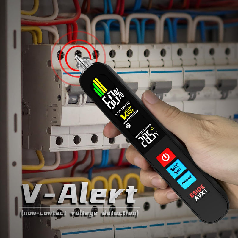 [Australia - AusPower] - BSIDE Voltage Tester, Non-Contact with 3-Phase Rotation Indicator & Signal Percentage, Rechargeable AC Electrical Voltage Detector Pen, High/Low Sensitivity with 6 Ranges, 3-Mode Alarm with Analog Bar 