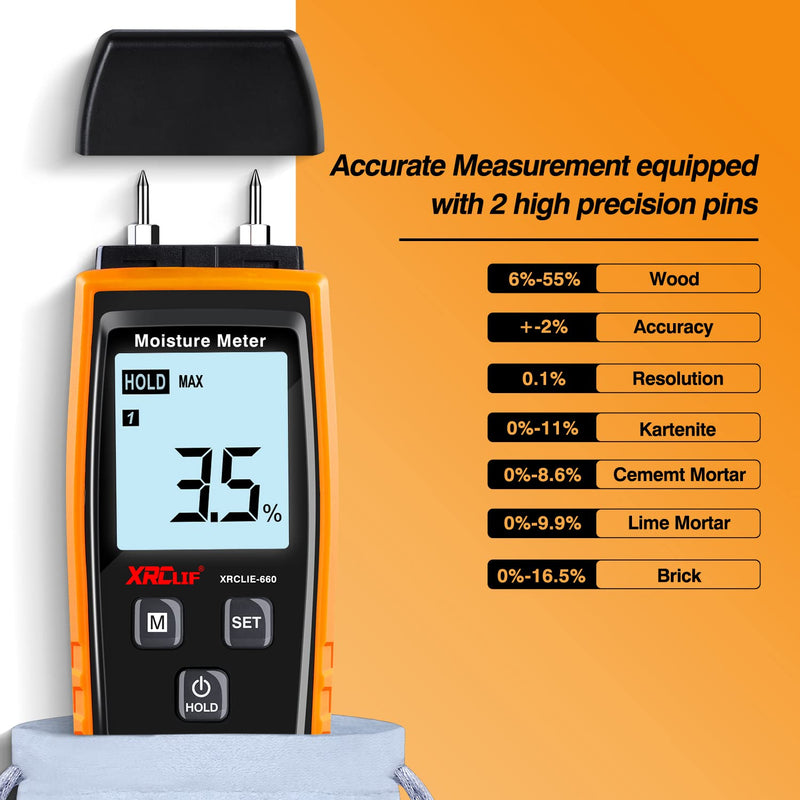 [Australia - AusPower] - Wood Moisture Meter, Firewood Moisture Meter, Moisture Meter for Drywall, Lumber, Logs Concrete, Carpet, Building Material, Hardwood - Wood Moisture Tester (Pin-type) 