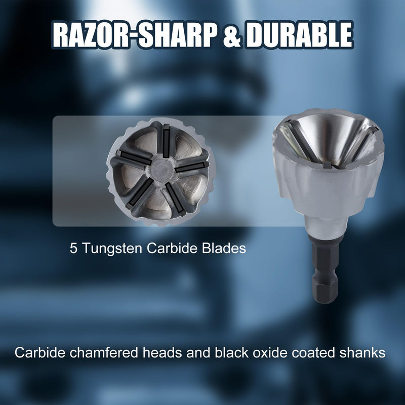[Australia - AusPower] - Lichamp Tungsten Carbide Chamfer Tool 1/8" to 1-7/16" with Countersink Drill Bit 1/8" to 5/8", Tungsten Carbide Chamfer Bit Burr Remover for Damaged Metal Screws Bolts and Fasteners 