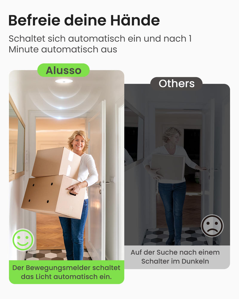 Alusso 3CCT LED Recessed Spotlight 230 V Motion Sensor 12 W Hole Size 90-100 mm | PIR Spotlights Warm White Neutral White Cool White IP44 Ceiling Spotlights Recessed Lights for Hallway Staircase Porch White 12 W White With Motion Sensor, Set of 1