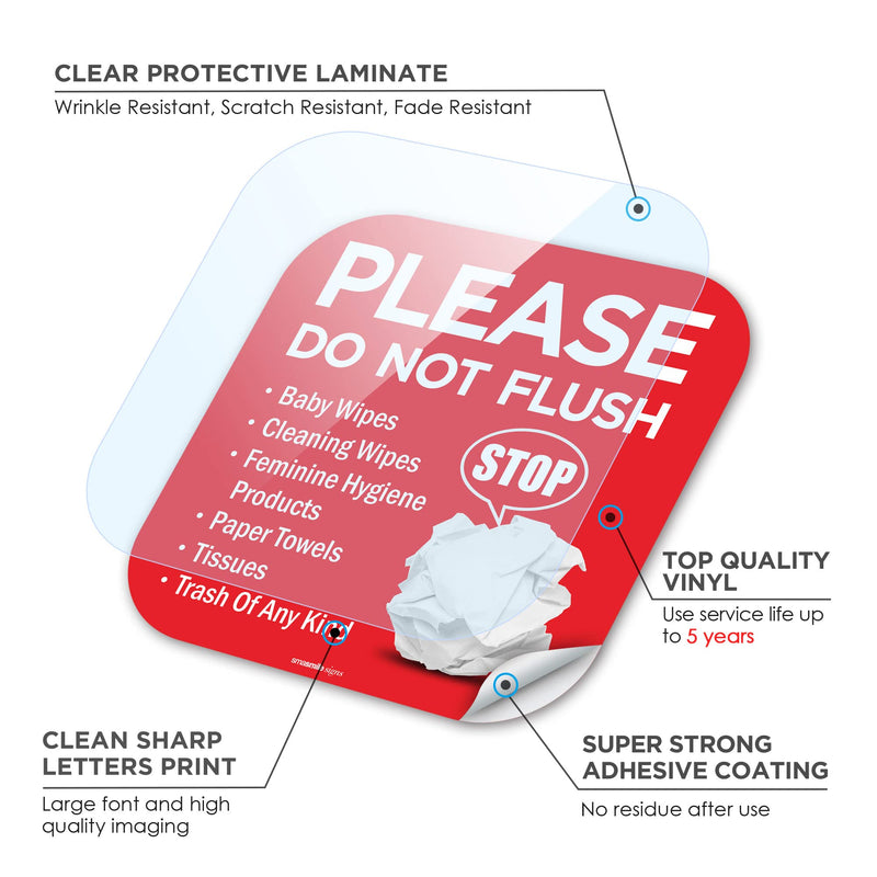 [Australia - AusPower] - Please Do Not Flush Sign 5 Pack 6"x 6" Please Do Not Flush Anything Except Toilet Paper Sign Self Adhesive Decal 
