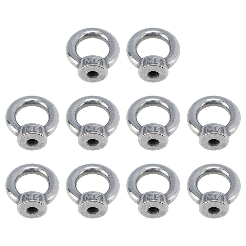 10Pcs M6x1mm Silver Pitch Female Thread 304 Stainless Steel Ring Lifting Eye Nut