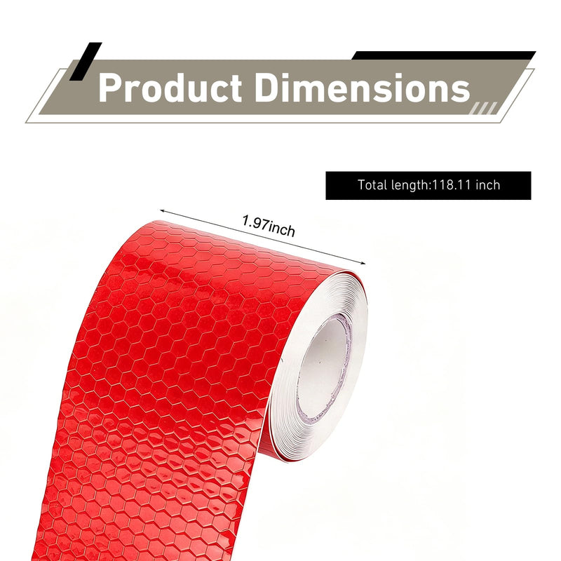 Car Reflective Safety Tape, 2" x 9.8ft Night Warning Car Body Decor Decal, Cuttable High Brightness Waterproof Bumper Sticker, Universal for Most Cars, SUVs, Trucks (Red) 1 PC Red