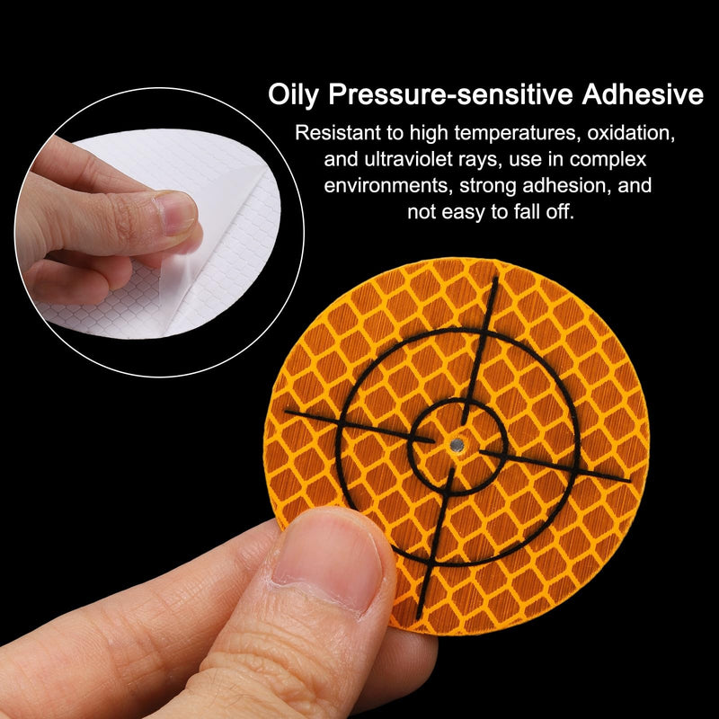 HARFINGTON 30pcs Survey Reflector Sheets 50mm x 50mm Self-Adhesive Surveying Target Mark Sticker Total Station Round Reflective Sheet Tape for Ship Inspection Tunnel Measure, Yellow 30