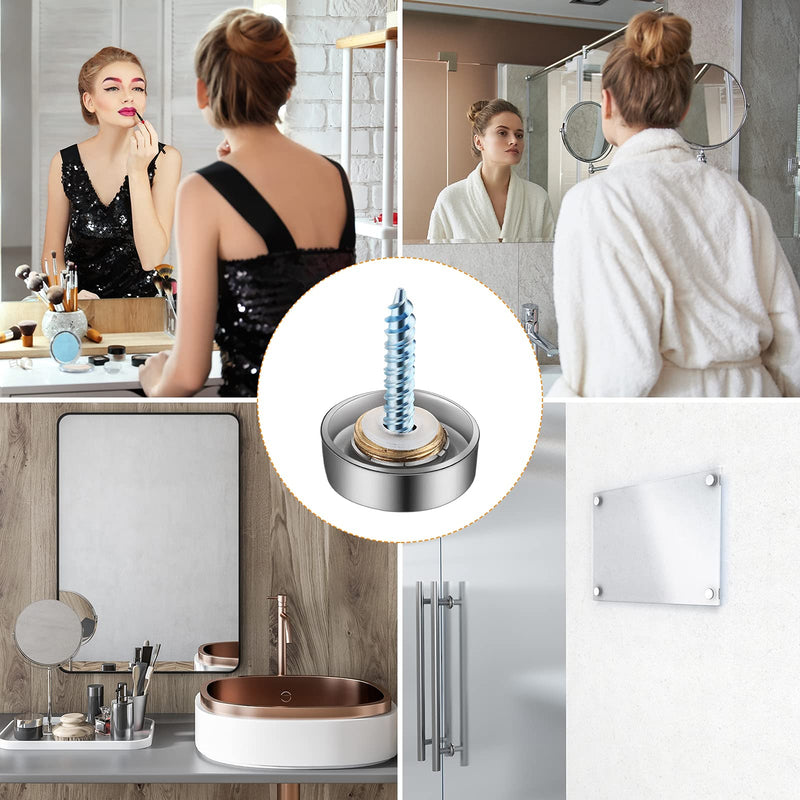 [Australia - AusPower] - 32 Pieces Mirror Screws Decorative Cap Stainless Steel Screw Cover Screw Covers Decorative Caps Mirror Fasteners Decorative Mirror, Sign Advertising Hardware, Nails, Construction 