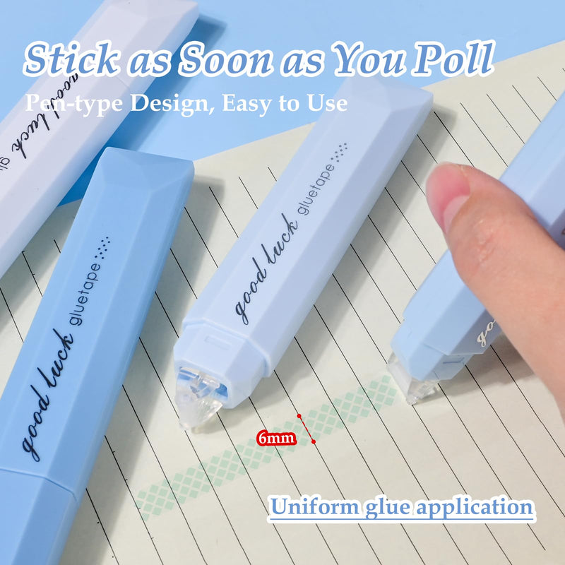 4 Pcs Double Sided Tape Roller, Multipurpose Craft Adhesive Glue Pen Journaling Supplies for Scrapbooking Office Crafts Gift Wrapping, Photo Mounting(Blue) Blue