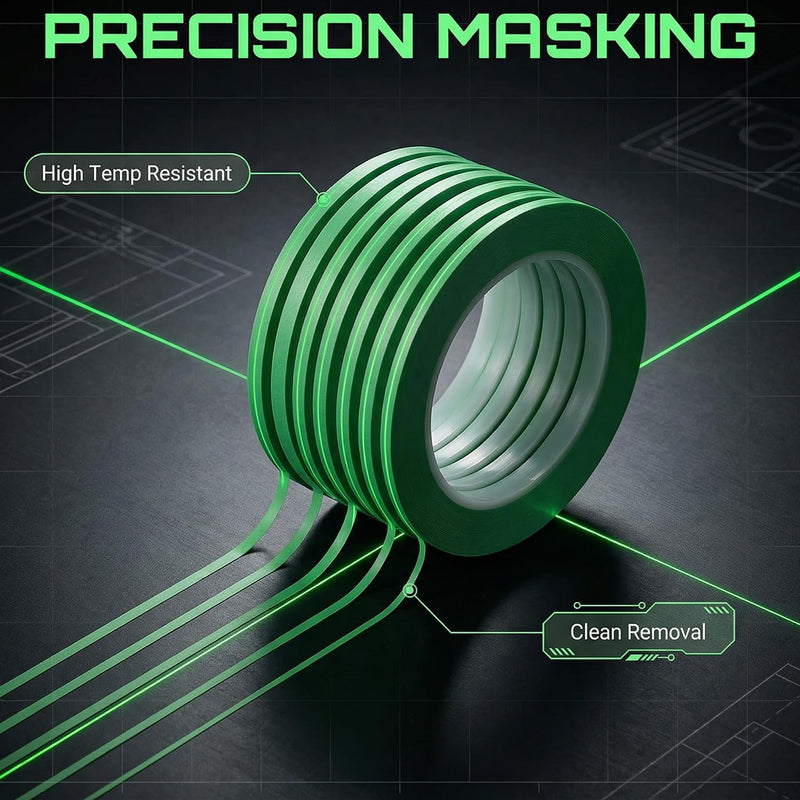 JINBING 9 Rolls Fine Line Tape High-Temp Viny Fineline Masking Tape Painters Tape 3-Colors (1/16 inch) 1/16 inch 9pcs