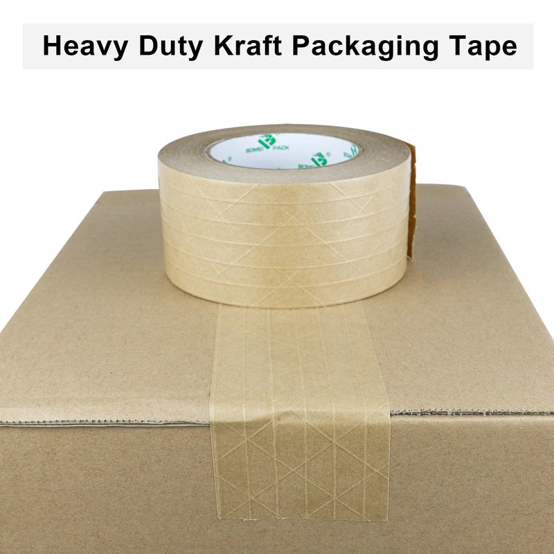 BOMEI PACK Wide Brown Reinforced Kraft Paper Packing Tape 3inch, Self Adhesive Paper Gummed Packing Tape, for Heavy Duty Packaging, Shipping, Moving and Storage, 72mmX 55yds 3in x 55y