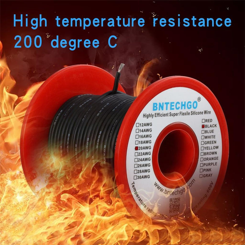 [Australia - AusPower] - BNTECHGO 20 Gauge Silicone wire spool 100 ft Black Flexible 20 AWG Stranded Tinned Copper Wire silicone wire 100ft silicone wire black 