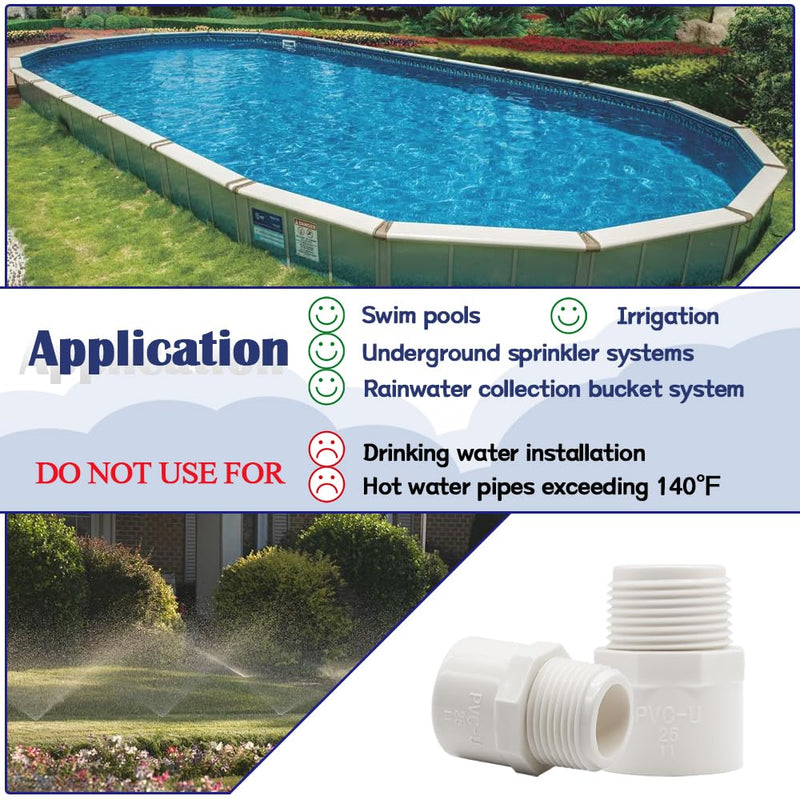 [Australia - AusPower] - 2PCS 1-1/2 Inch Male Thread White PVC Fittings 2-Way PVC Pipe Coupling Adapter Connectors with 1.5" Male Thread Schedule 40 HE054-1-1/2 1-1/2inch 2pcs 