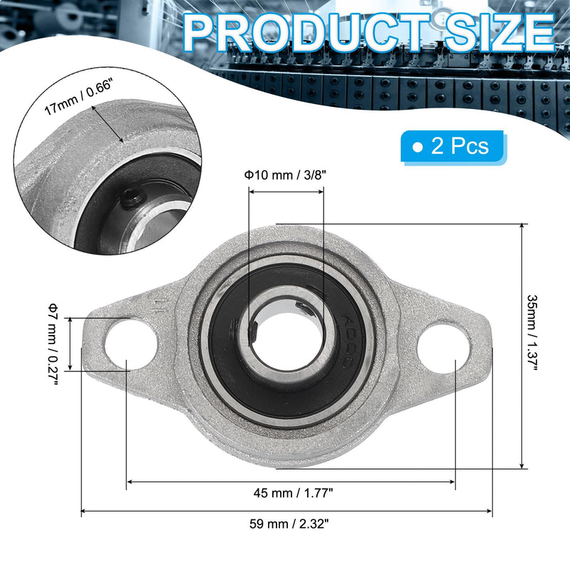 [Australia - AusPower] - PATIKIL Pillow Block Bearing 3/8" / 10mm Bore, 2 Pcs Zinc Alloy Steel Mounted Flange Pillow Block Self Alignment Insert Bearings Bore Ball Housing for Machinery Power Agriculture 3/8" 