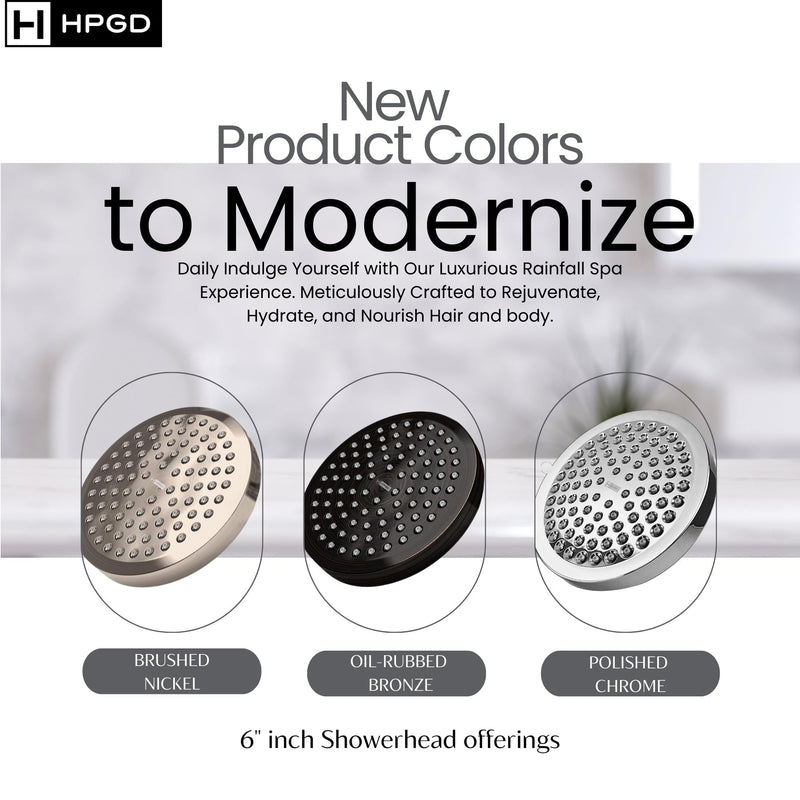 Shower Head - High Pressure Rain, 6-Inch Round, Luxury Nickel Finish, Universal Shower Head Replacement, Premium Quality Anti-Clogging Nozzles, Tool-Free Minute Installation (Brushed Nickel) Brushed Nickel