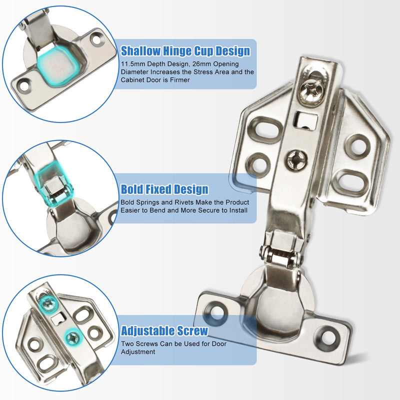 10 Pcs 26mm Frameless Soft Close Cabinet Hinge 90 Degree Full Overlay Kitchen Door Hinge Concealed Kitchen Cupboard Hinges Cupboard Door Hinges with Screws 10