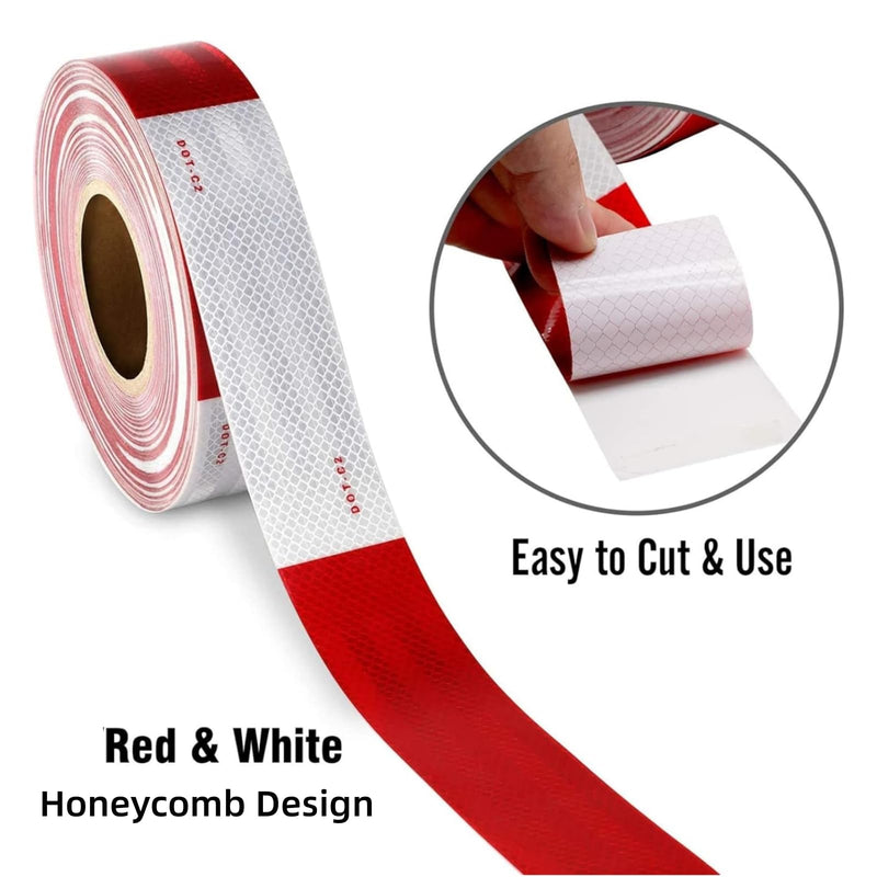 DOT-C2 Red Reflective Tape, Reflective Strips Waterproof High Intensity Tapes, Conspicuity Warning Safety Adhesive Tape, Red and White Reflective Tape for Vehicles, Cars, Trailers, Outdoors (2inx30ft) 2inx30ft