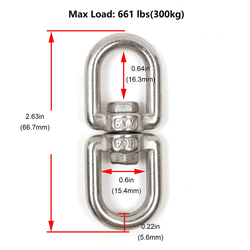 [Australia - AusPower] - 304 Stainless Steel Chain Quick Link Oval Locking Carabiner, Key chain Connector, with 304 Stainless Steel Double Ended Swivel Eye Hook Eye to Eye Swivel 2PCS M5 Chain Link + 1PCS M6 Swivel 