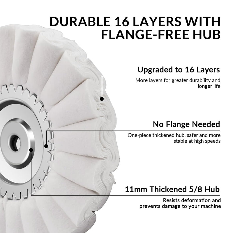 10" S-Shape Fine Airway Buffing Wheel with 5/8" Arbor Flange-Free Hub, Buffing Wheels for Angle Grinder, Polishing Wheels for Mirror Finish on Aluminum Stainless Steel Truck Wheels Rims