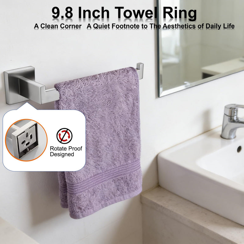 Bathroom Hardware Set 4 Piece Brushed Nickel Bathroom Accessories Set SUS304 Towel Bar Set Includes Towel Bar 16 Inch+Towel Holder+Toilet Paper Holder+Towel Hooks (4, Brushed Nickel, 16 Inch)