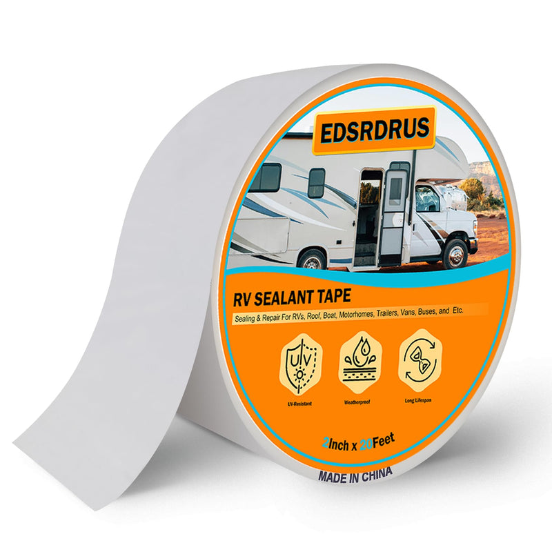 EDSRDRUS RV Roof Tape, Heavy-Duty Adhesive Butyl Seal Tape Waterproof UV-Resistant for RV Repair, RV Sealant Tape for Boat, Camper Roof Leaks (White, 2inch*20ft) White