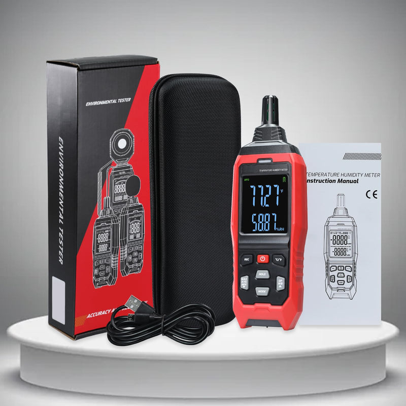 Humidity and Temperature Meter Data Logger Digital Psychrometer HVAC, Wet Bulb Thermometer Record 4000pcs Data and Export, Large LCD Humidity Tester Dew Point Meter with Indicator and Buzzer Alarm
