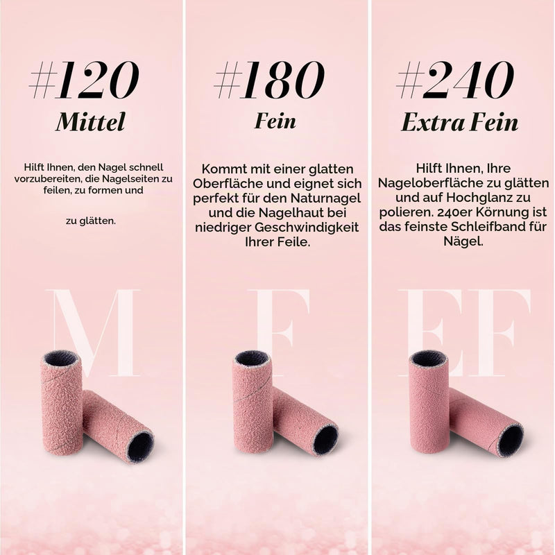 MelodySusie 120 Pieces Sanding Sleeves for Nail Drill Bits (3.1mm Mandrel) - 180 Fine Grain Sanding Bands for Acrylic Nails/Gel Manicure/Pedicure (Pink) pink