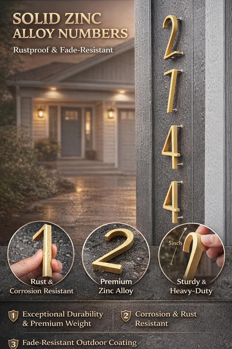 5’’ Floating House Number Modern House Numbers- zinc alloy Home Address Number with Exquisite Drawing Process-gold-Number 3 Number 3 Gold