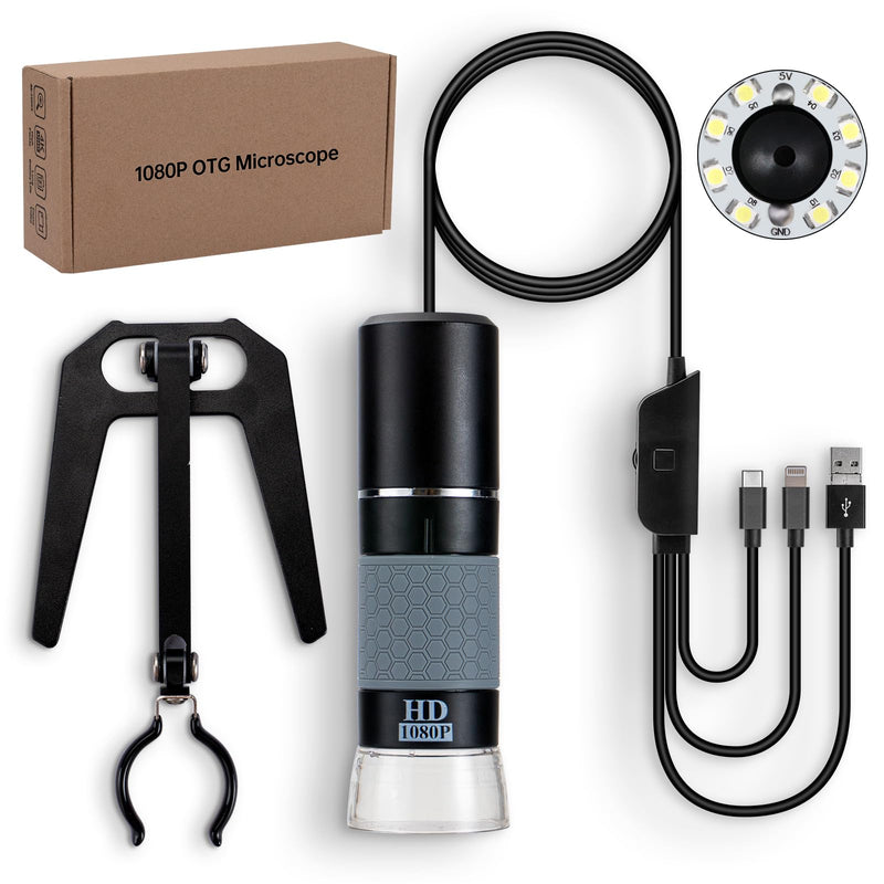 USB Microscope Compatible with iPhone Android Phone Tablet and Windows Mac PC, HD 1080P Wired Digital Microscope Camera for Adults and Kids