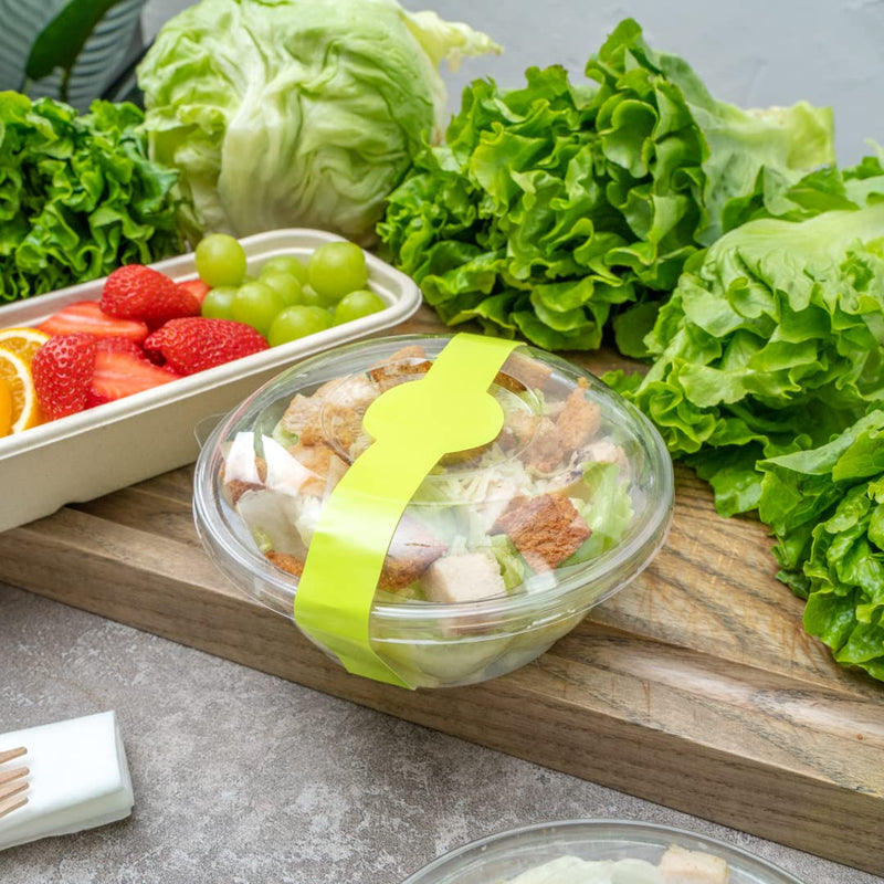 Restaurantware RW Base 12 x 1.5 Inch Packaging Bands 100 Self-Adhering Belly Bands - Disposable Strong Green Paper Label Stickers For Packaging Supplies Keeps Take Out Containers Sealed Eco Green 12 inches x 1.5 inches