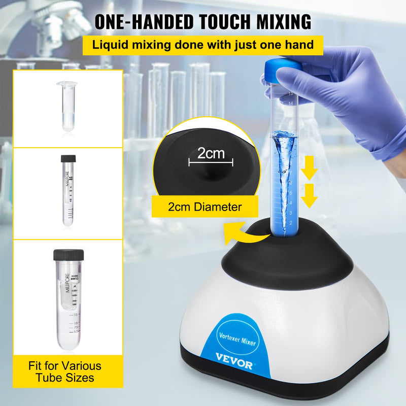 [Australia - AusPower] - VEVOR Vortex Mixer, 3000RPM Mini Vortex Mixer Shaker, Touch Function Scientific Lab Vortex Shaker, Mix Up to 50ML, 6mm Orbital Diameter for Test Tube, Tattoo Ink, Nail Polish, Eyelash Adhesives, Paint Black 