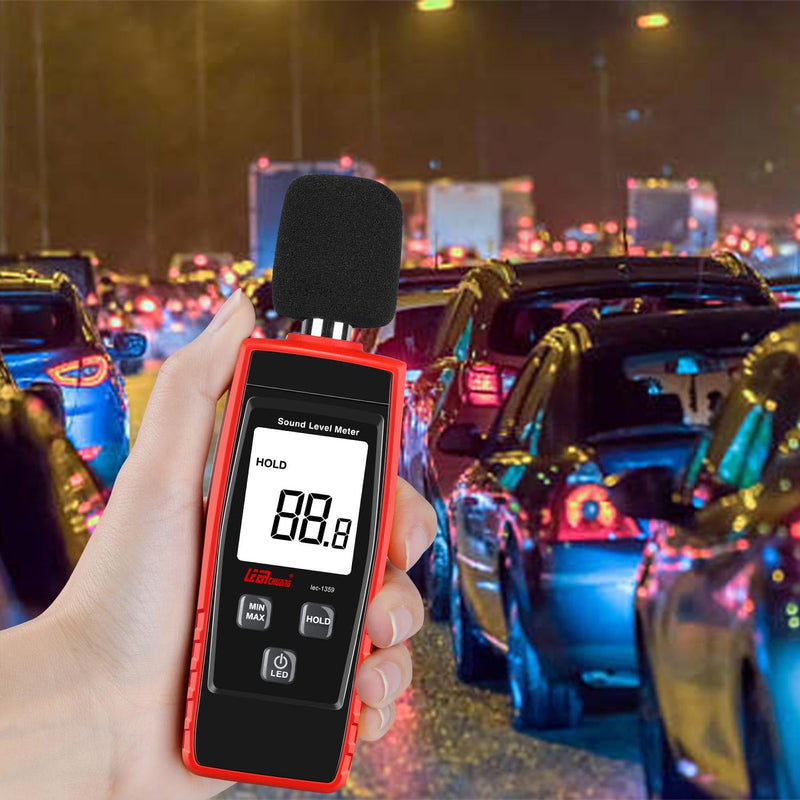 [Australia - AusPower] - Decibel Meter Digital Noise Meter Portable SPL Meter Range 30-130dB(A) db Meter Noise Volume Measuring Instrument Sound Monitoring Tester MAX/MIN, Data Hold Use for Home, Noisy Neighbor Factory 