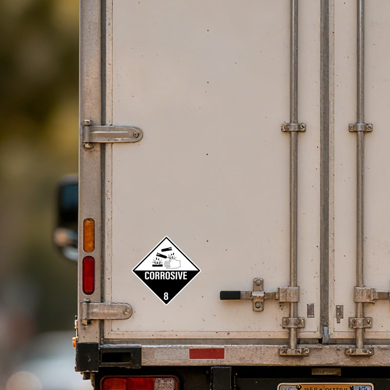 500 PCS Hazard Class 8 Corrosive Labels 4 × 4 Inches Vinyl Removable Self Adhesive DOT Hazmat Compliant Stickers Packages Safety Label for Packing Shipping Transportation