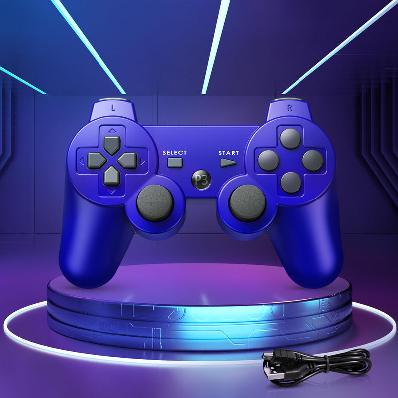 [Australia - AusPower] - Powerextra PS-3 Wireless Controller for Play-Station 3 with High Performance Upgraded Joystick Rechargeable Battery Double Shock for PS-3 (Blue) 